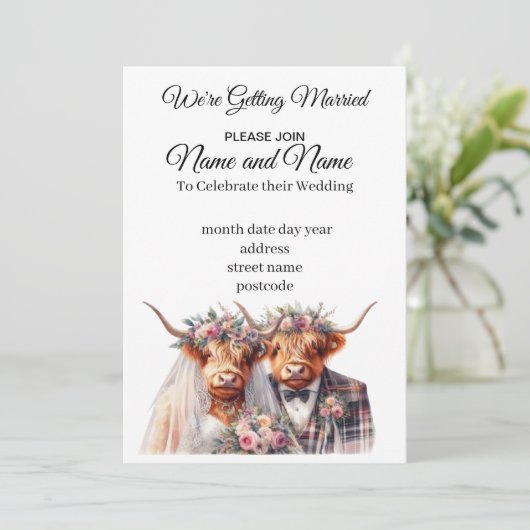 Highland Koe huwelijksuitnodiging Kaart (Staand voorkant)