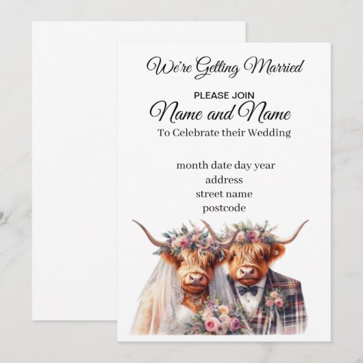 Highland Koe huwelijksuitnodiging Kaart (Voorkant / Achterkant)