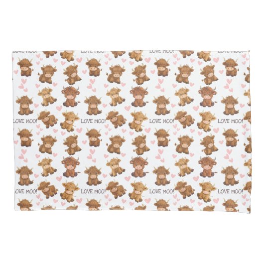 Highland Koe Ik hou van Moo Heart Kussensloop (Voorkant)