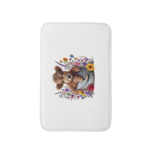 Highland Koe in Bloemenemmer, Schattige Badmat (Voorkant Verticaal)