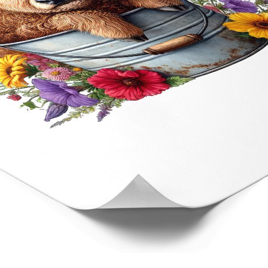 Highland Koe in Bloemenemmer, Schattige Poster (Hoek)