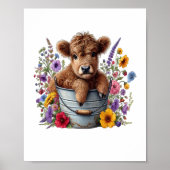 Highland Koe in Bloemenemmer, Schattige Poster (Voorkant)