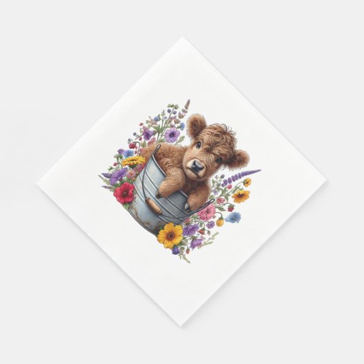 Highland Koe in Bloemenemmer, Schattige Servet (Hoek)