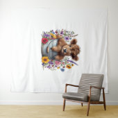 Highland Koe in Bloemenemmer, Schattige Wandkleed (In Situ (horizontaal))