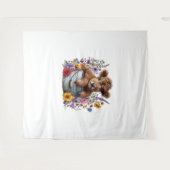 Highland Koe in Bloemenemmer, Schattige Wandkleed (Voorkant (horizontaal))