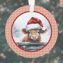 Highland Koe in de Schattigee Santa Hat Gingham Ch