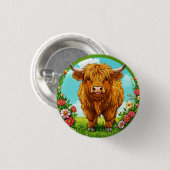 Highland Koe in een bloemrijke weide scene Ronde Button 3,2 Cm (Voorkant /achterkant)