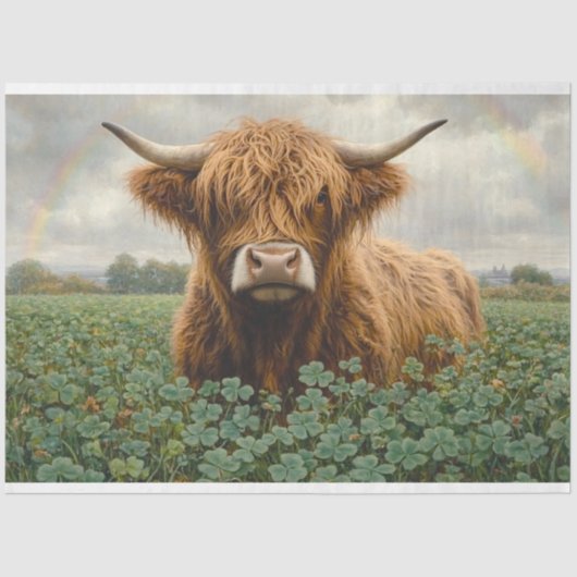 Highland Koe in een Clover Field Decoupage Tissuepapier (Voorkant)