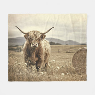 Highland Koe in een Hay Field Vintage Fleece Deken