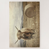 Highland Koe in een Hay Field Vintage Legpuzzel (Verticaal)