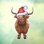 Highland koe in een kerstmuts Christmas Window Cli Raamsticker (Vel 3)