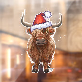 Highland koe in een kerstmuts Christmas Window Cli Raamsticker (Vel 2)