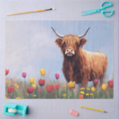 Highland Koe in een veld van tulpen Decoupage Tissuepapier (Craft)