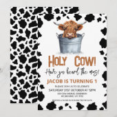 Highland Koe in emmer Koe Print 1e Verjaardag Kaart (Voorkant / Achterkant)