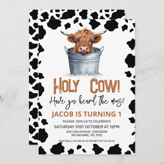 Highland Koe in emmer Koe Print 1e Verjaardag Kaart (Voorkant / Achterkant)