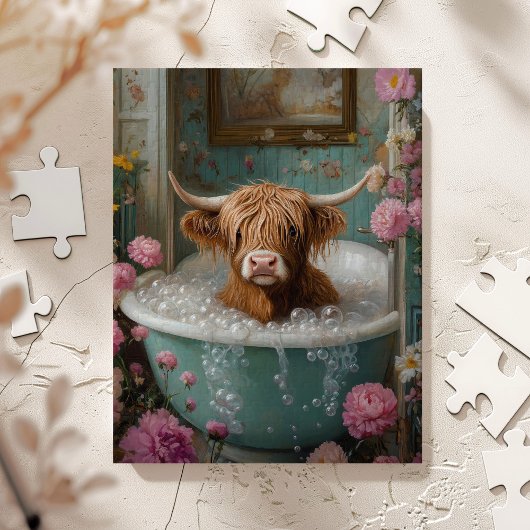 Highland Koe in Floral Badkuip Legpuzzel