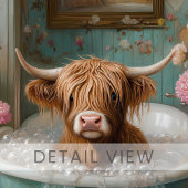 Highland Koe in Floral Bathtub Art Canvas Afdruk