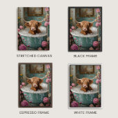 Highland Koe in Floral Bathtub Art Canvas Afdruk