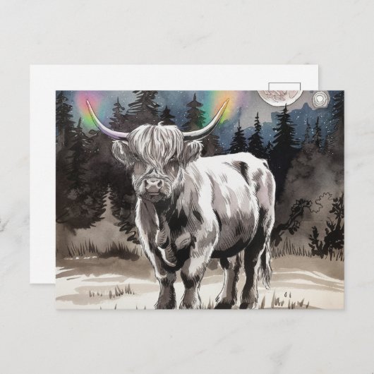 Highland Koe in het bos Briefkaart (Voorkant / Achterkant)