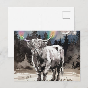Highland Koe in het bos Briefkaart