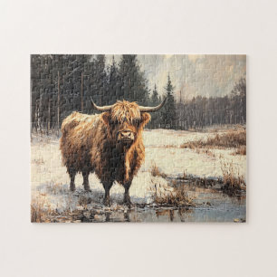 Highland Koe in het winterlandschap Legpuzzel