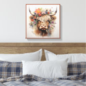 Highland koe in hoofdkleding 3 van 4 canvas afdruk (Insitu (Slaapkamer))
