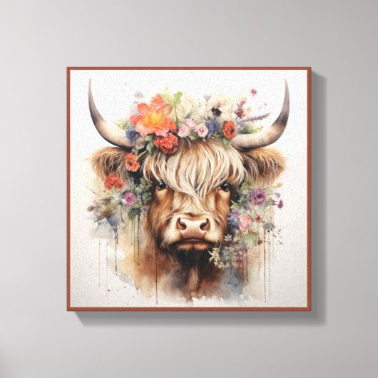 Highland koe in hoofdkleding 3 van 4 canvas afdruk (Voorkant)