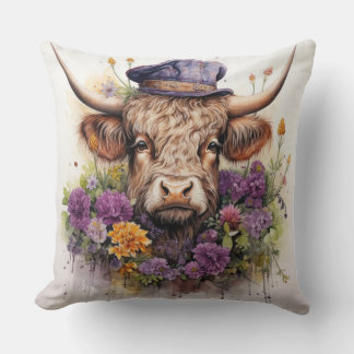 Highland koe in hoofdkleding 4 van 4 kussen