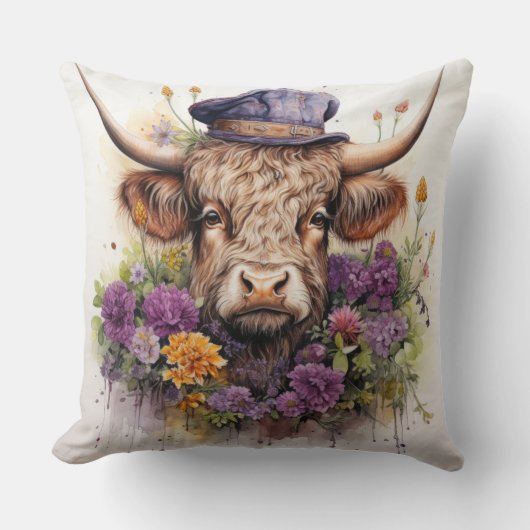 Highland koe in hoofdkleding 4 van 4 kussen (Voorkant)