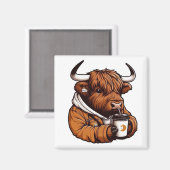 Highland Koe in jas Genieten van een gezellige kof Magneet (Voorkant / Achterkant)