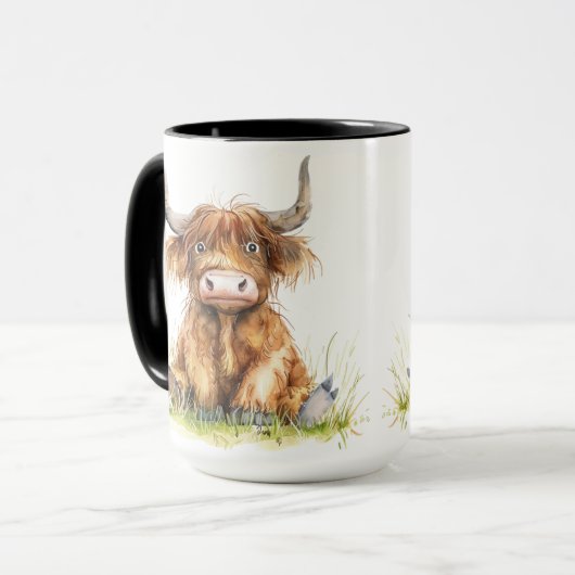 Highland Koe in koplampen Mok (Voorkant links)