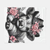 Highland Koe in Pet met bloemendecoratie Fleece Deken (Voorkant (Horizontaal))