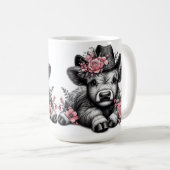 Highland Koe in Pet met bloemendecoratie Koffiemok (Voorkant rechts)