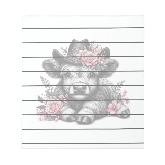 Highland Koe in Pet met bloemendecoratie Notitieblok (Voorkant)