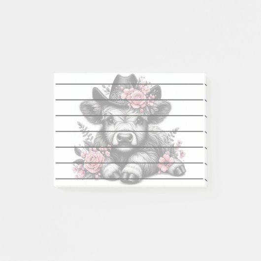 Highland Koe in Pet met bloemendecoratie Post-it® Notes (Voorkant)