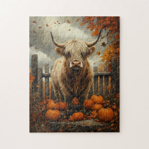 Highland Koe in pompoen patch Legpuzzel