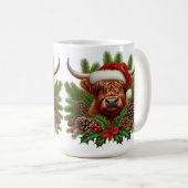 Highland Koe in Santa Hat Kerstdennen Koffiemok (Voorkant rechts)
