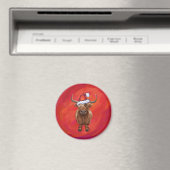 Highland koe in Santa Hat op rood Magneet (Insitu (Vaatwasser))
