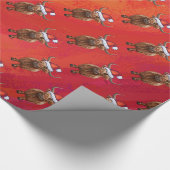 Highland koe in Santa Hat Patroon op Rood Cadeaupapier (Hoek)