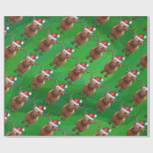 Highland Koe in Santa Hat Pattern op groen Cadeaupapier (Vlak)