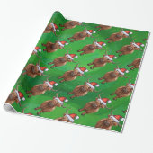 Highland Koe in Santa Hat Pattern op groen Cadeaupapier (Uitgerold)