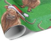 Highland Koe in Santa Hat Pattern op groen Cadeaupapier (Rol Hoek)
