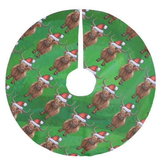 Highland Koe in Santa Hat Pattern op groen Kerstboom Rok (Voorkant)