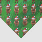 Highland Koe in Santa Hat Pattern op groen Tissuepapier (Detail)