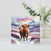 Highland Koe in Snow Waterverf Custom Christmas Feestdagenkaart (Staand voorkant)