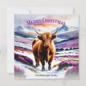 Highland Koe in Snow Waterverf Custom Christmas Feestdagenkaart (Voorkant)