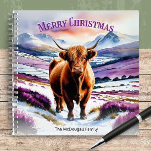Highland Koe in Snow Waterverf Custom Christmas Notitieboek