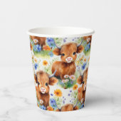 Highland Koe in wilde bloemen Papieren Bekers (Achterkant)