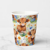 Highland Koe in wilde bloemen Papieren Bekers (Links)