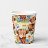 Highland Koe in wilde bloemen Papieren Bekers (Rechts)